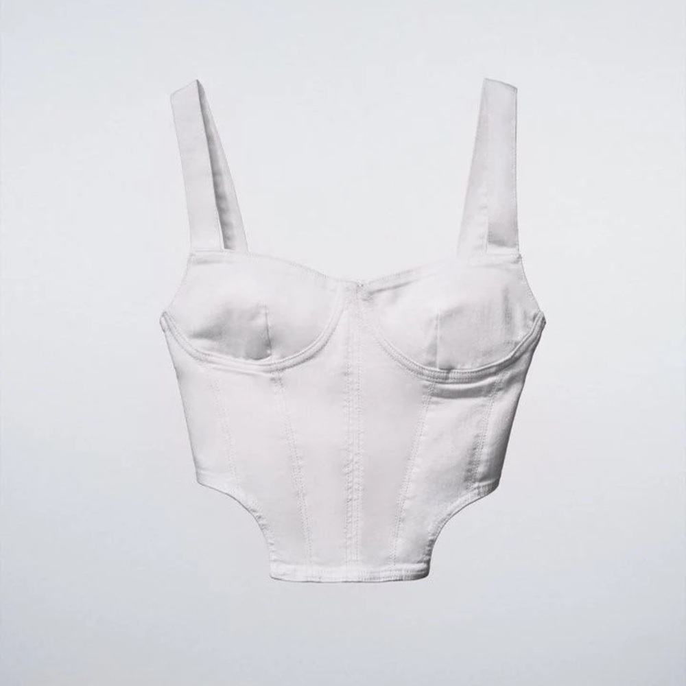 ZARA White Corset Bustier Crop Top Structured Stretch Cotton Size S - Picture 13 of 15